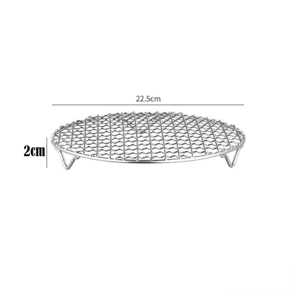 Portable Round Air Fryer Rack Stainless Steel Stackable Grid Grill with Foot Cooling Rack Home Kitchen Oven Steamer Cooker