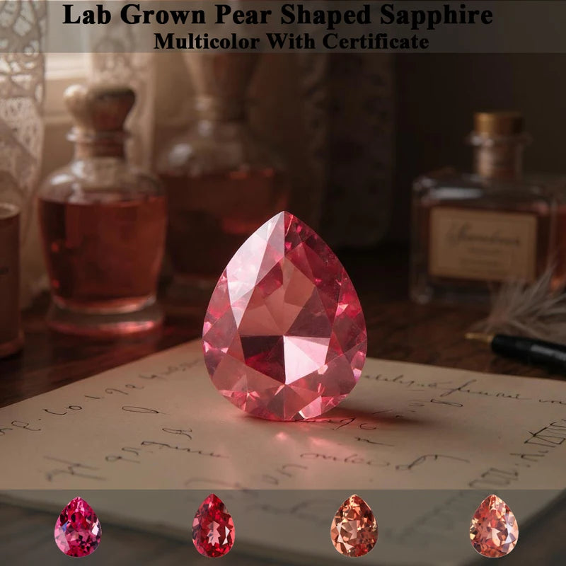 Lab Grown Sapphire Pear Cut Multiple Colors Available VVS1 Gemstone DIY Jewelry Making Materials with Selectable Certificate