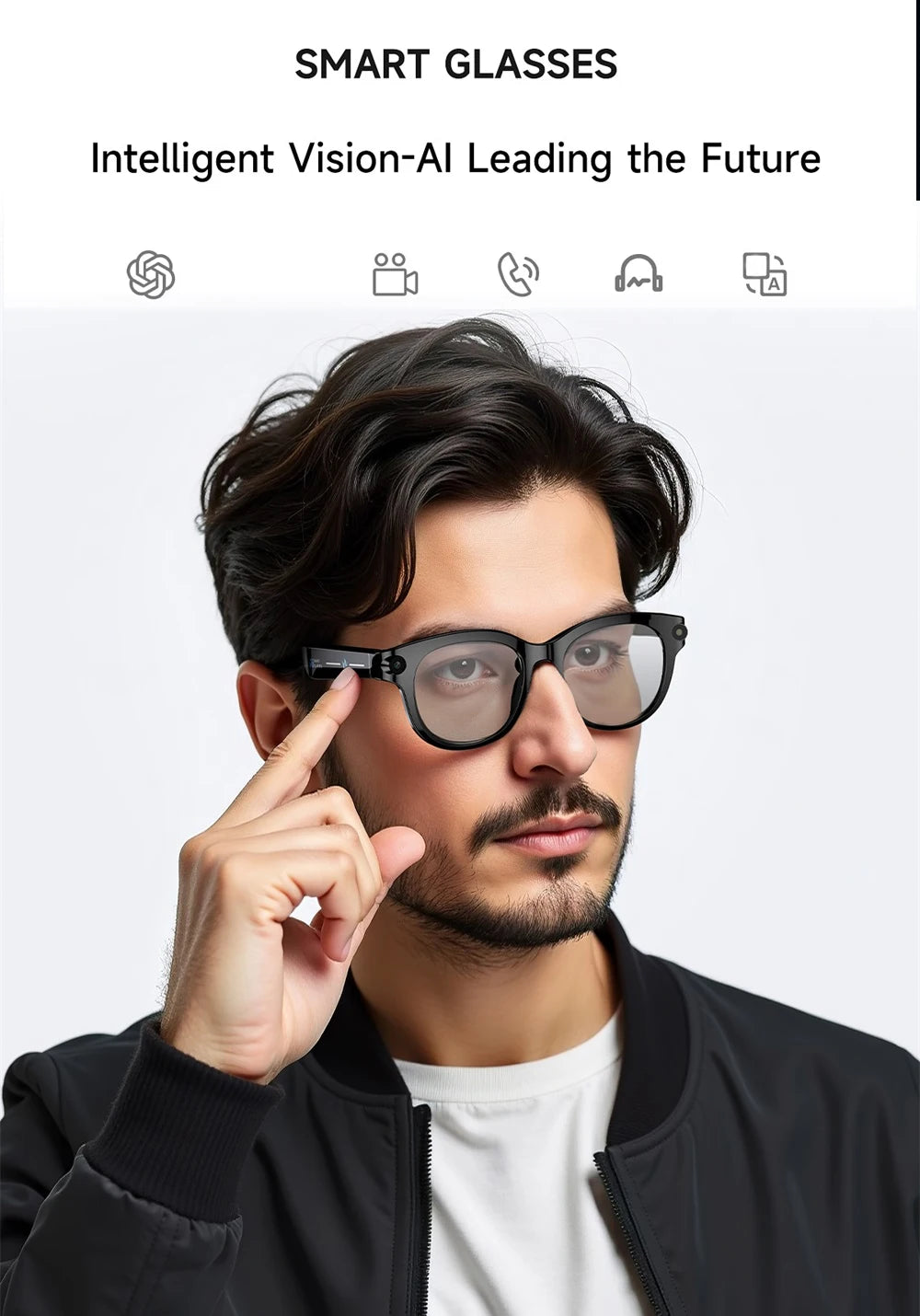 AI Smart Glasses Real-time Translation Dual Camera Bluetooth Call Sunglasses Shoot Audio Video Music Player Multifunctional Men