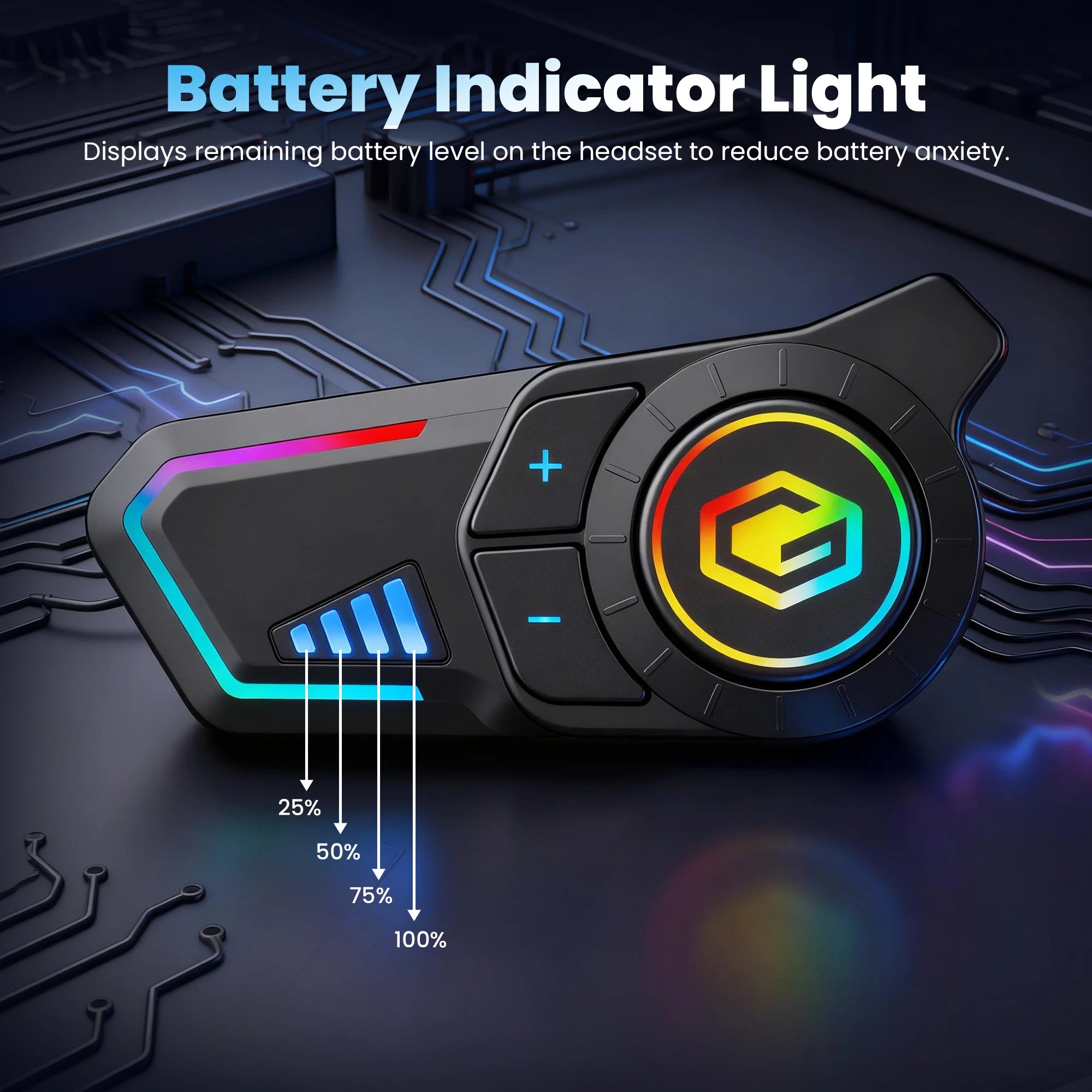GEARELEC G1 Motorcycle Helmet Bluetooth Headset Hands Free Call IPX67 Waterproof 1000mAh Headset Speakers HiFi Stereo RGB Light