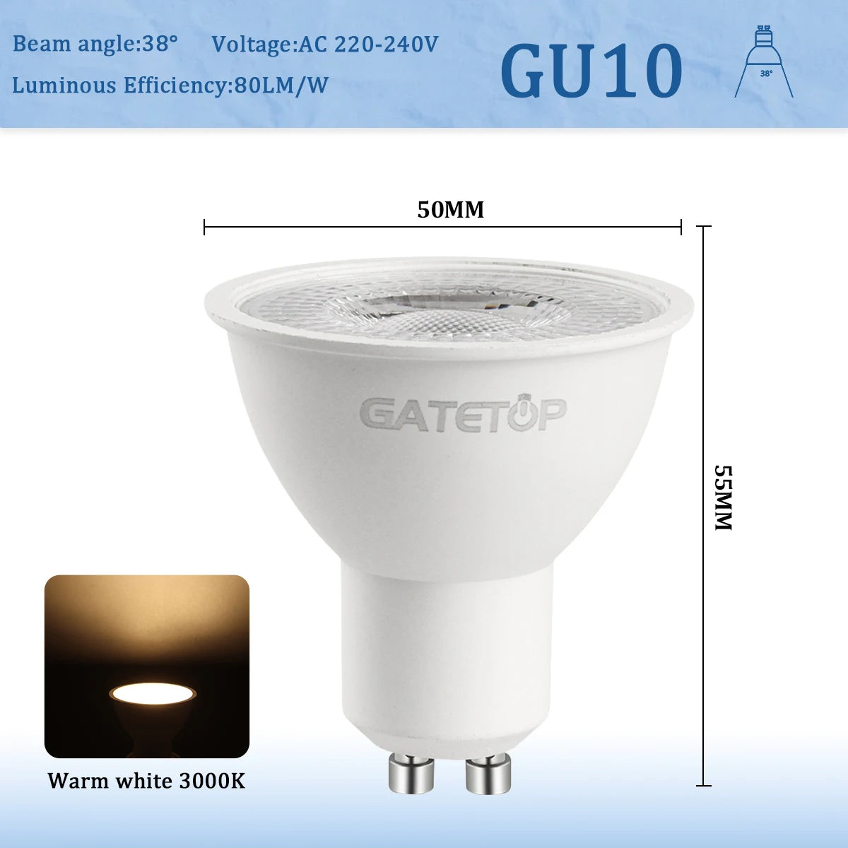 4-20pcs GU10 Led Spotlight Bulb dimmable warm cold white light 120° 38° 3000K 4000K 6000K  for home bedroom derec Recessed Light