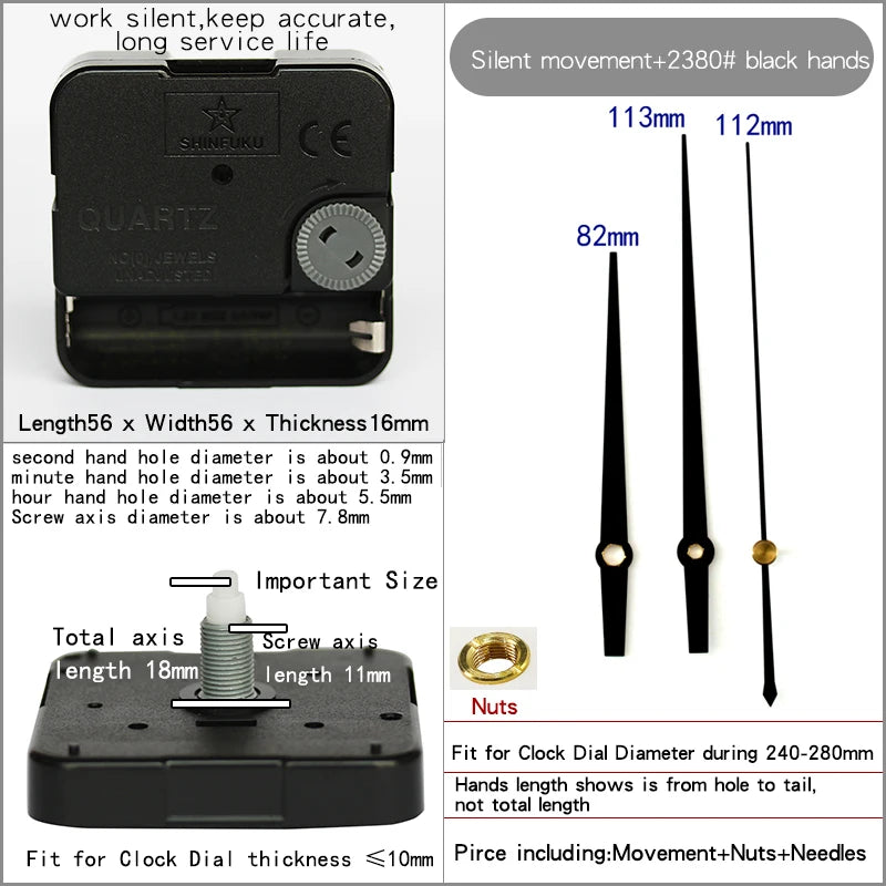 Clock Mechanism With Hands Silent Plastic DIY Accessory Kits Sweep Quartz Movement