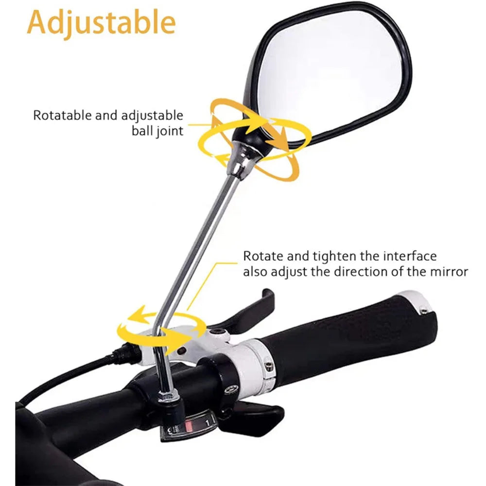 The bicycle rearview mirror can rotate 360 degrees. There is a reflector on the back of the bicycle rearview mirror.