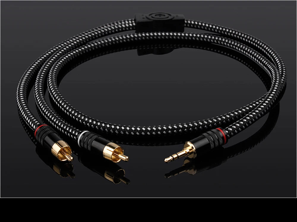 YYAUDIO HIFI 6N OFC Conduct 3.5mm to 2RCA Audio Cable Gold plated Plug 3.5mm Jack for Speaker Decoder Amplifiers