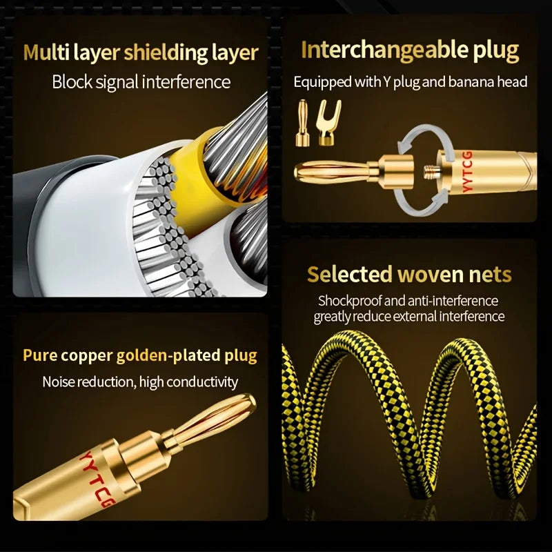 YYTCG One Pair HIFI Speaker Audio Cable High-End Stereo Amplifier Cable 7N OCC silvery plating Wire core Replaceable Y plug