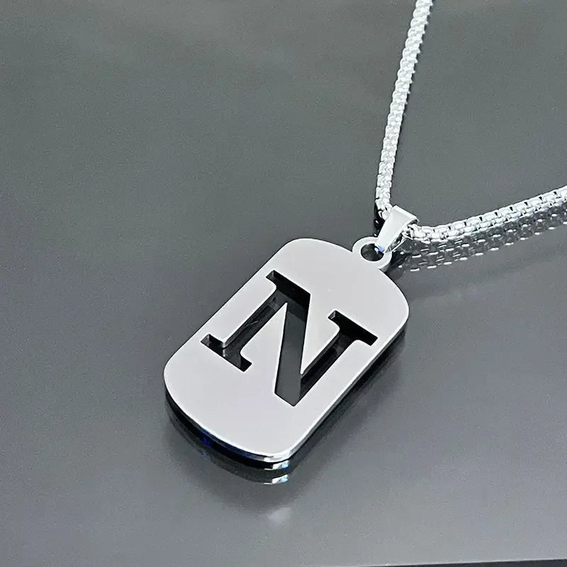 Fashion Punk A-Z Initial Tag Letter Stainless Steel Pendant Necklaces for Men Women Wholesale Jewelry Lot Collar Jewelry Goth