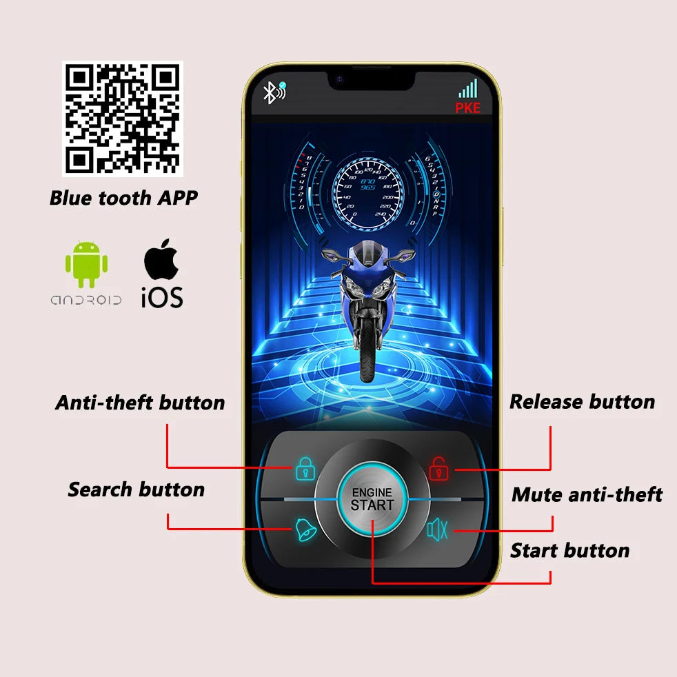 Motorcycle Burglar Alarm Smart Phone APP Control Remote Start Up Lock Unlock Vibration Warning Anti-theft