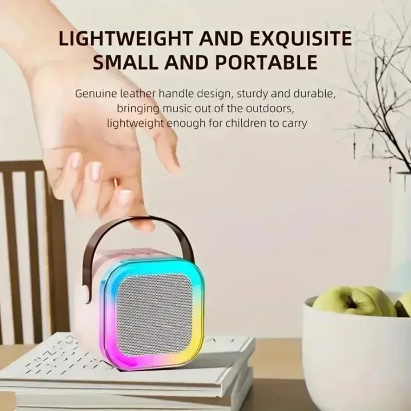 Portable Bluetooth 5.3 Karaoke Speaker 3D Surround Sound with 1-2 Wireless Microphones Home Family Singing for Aux/U Disk/TF