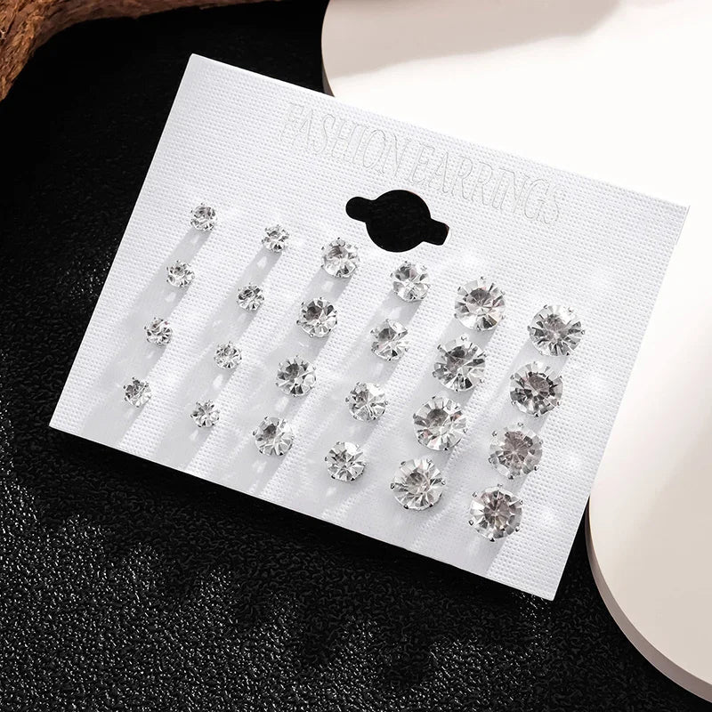 New 12 Pair/Pack White Shiny Wedding Stud Earrings Set For Women Men Crystal Jewelry Accessories Jewelry Earrings