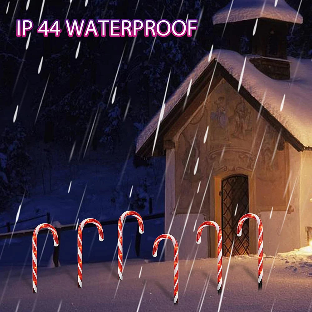 4/5/8/10 LED Christmas Candy Cane Lights Battery Waterproof Outdoor Pathway Marker Stakes String Light Garden Patio Party Decor