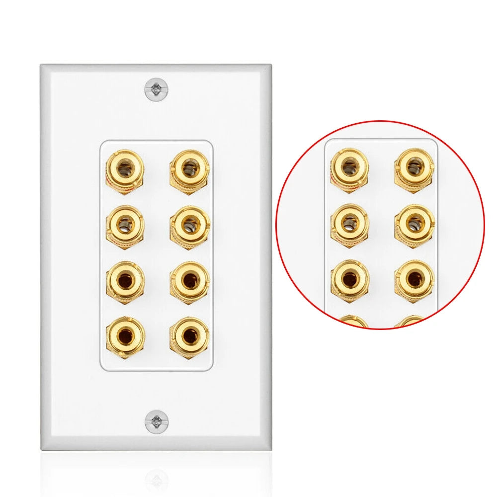 N33R_8 Posts Speaker Home Theater Wall Plate Audio Panel for 4 Speakers