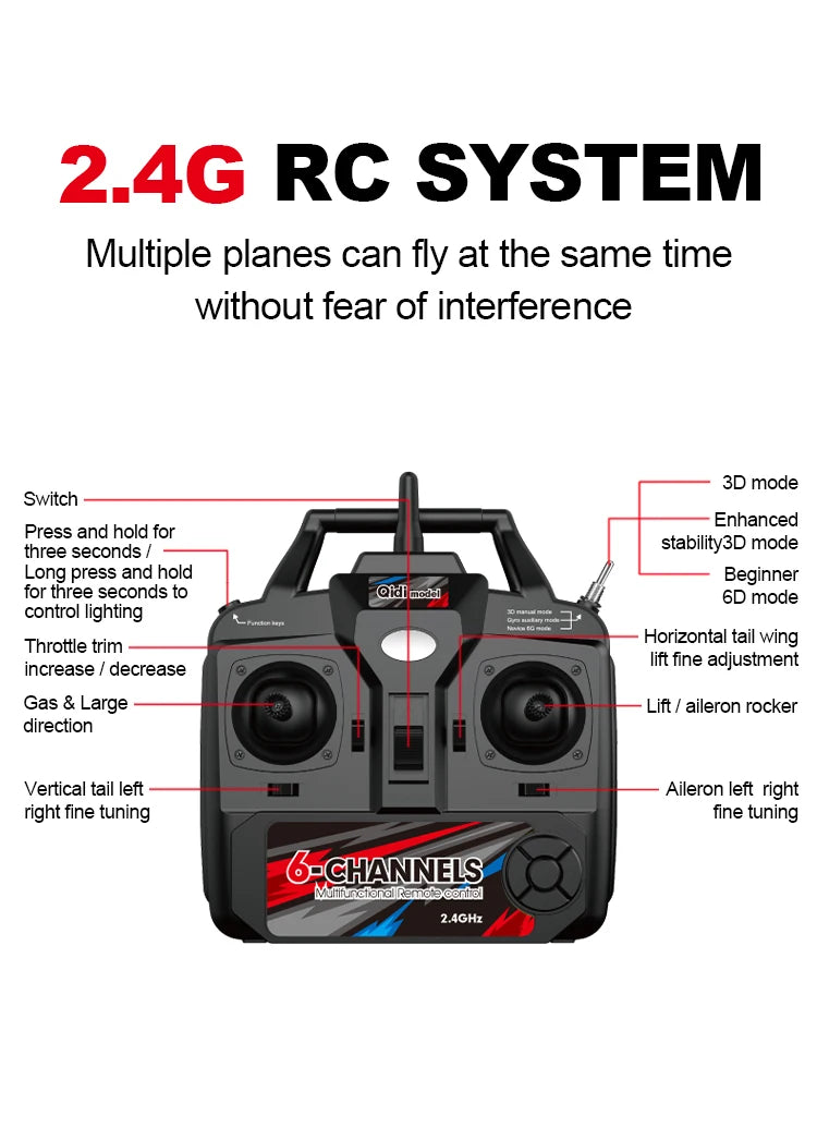 6ch Remote Control Transmitter Mode 1 Mode 2 for 500mm Wingspan QIDI550 F3D QIDI560 New Start M7  Qidi580 SR22 Toys RC Plane