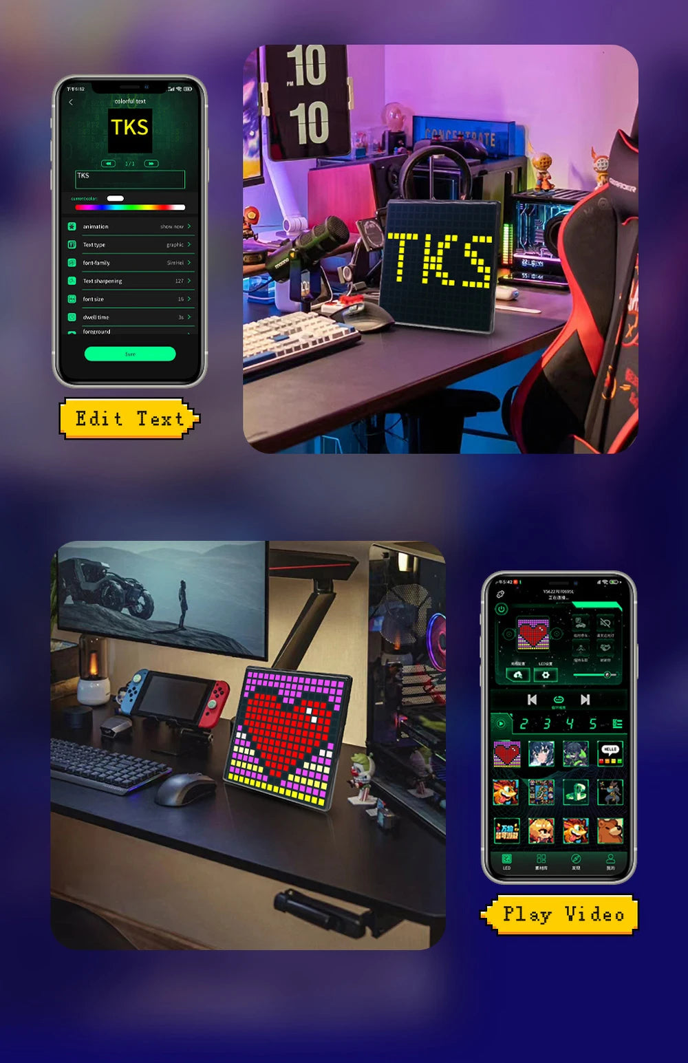64X64 Smart LED Pixel Display RGB DIY Programmable Pixel APP Control Art Display Creative Animations For Gaming Room Decor