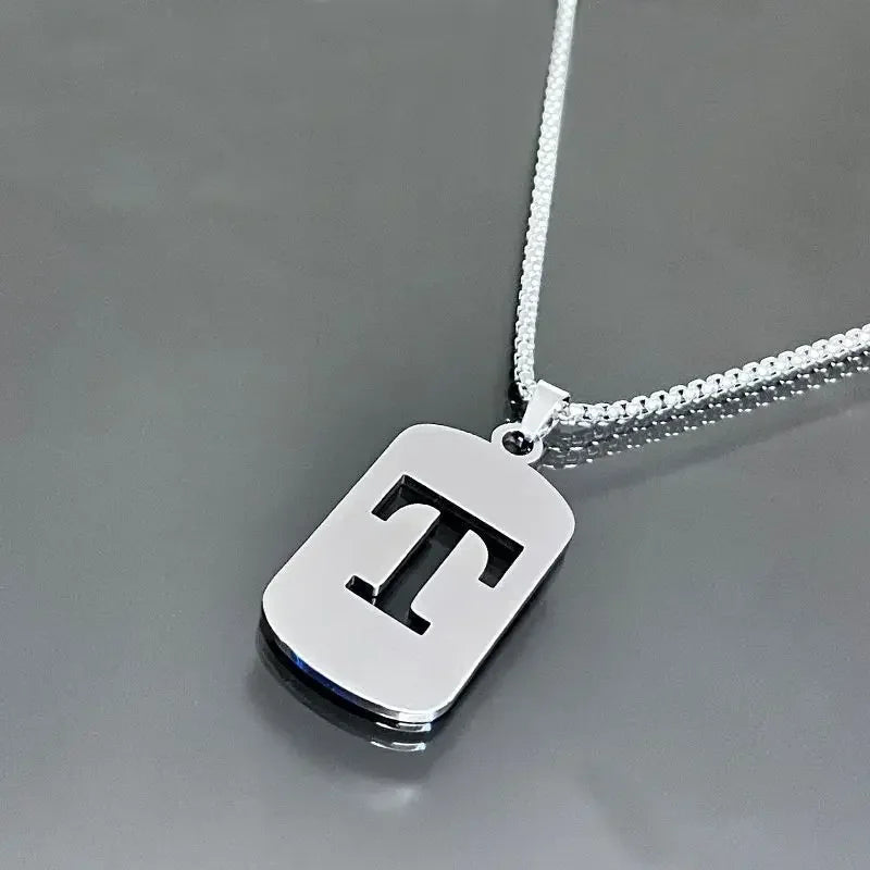 Fashion Punk A-Z Initial Tag Letter Stainless Steel Pendant Necklaces for Men Women Wholesale Jewelry Lot Collar Jewelry Goth