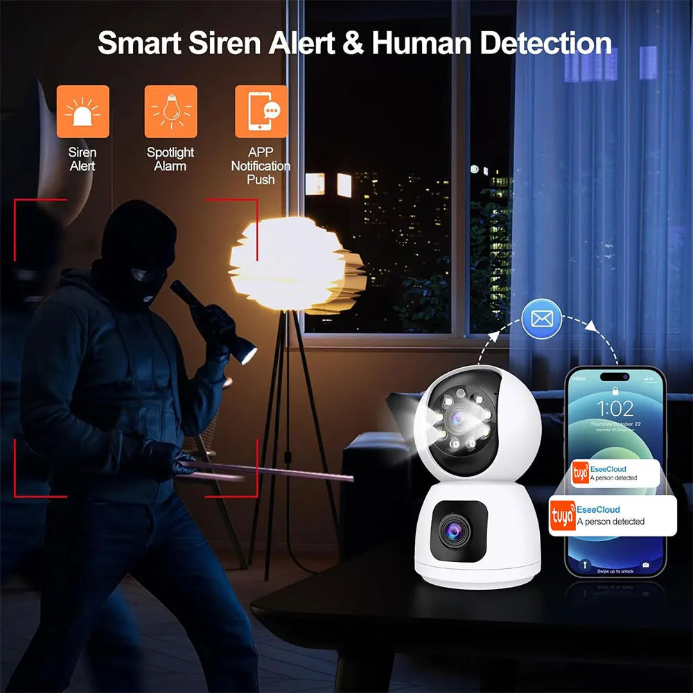 ANSVICAM Tuya Smart 4K 8MP Dual-Lens PTZ Security Camera 5G WiFi Dual-Screen Indoor Cameras AI Auto Tracking Color Night Vision