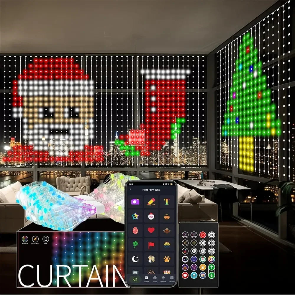 400LEDs 2X2Meters Smart Curtain Lights DIY Text LED String RGB Waterproof Fairy Lights Music Sync Display for Window Party Decor