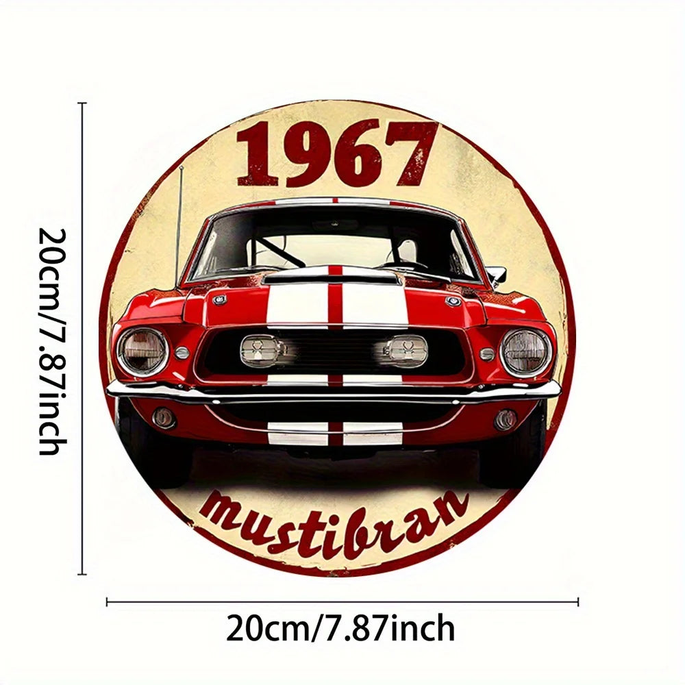 Vintage 1967 Muscle Car Round Aluminum Wall Art Sign - Retro UV Printed Waterproof Decor, Home Bar Office Metal Wall Deco