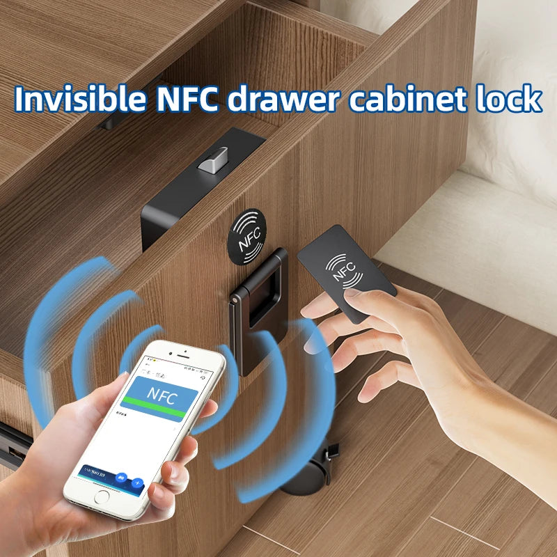 Smart Wood Door Lock Invisible Electronic Lock RFID Card NFC Unlock Keyless Mailbox Cabinet Locker Furniture Drawer Smart Locks