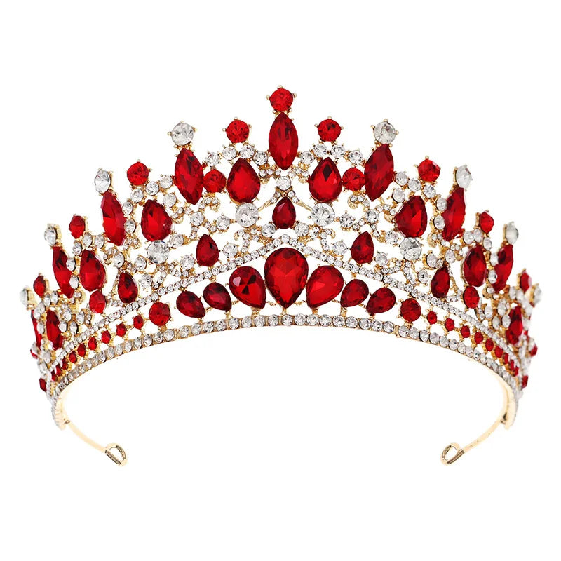 Red Luxury Bridal Wedding Crown Handmade Rhinestone Elegant Tiara Halloween Red Collection Hairbands Headpieces Accessories