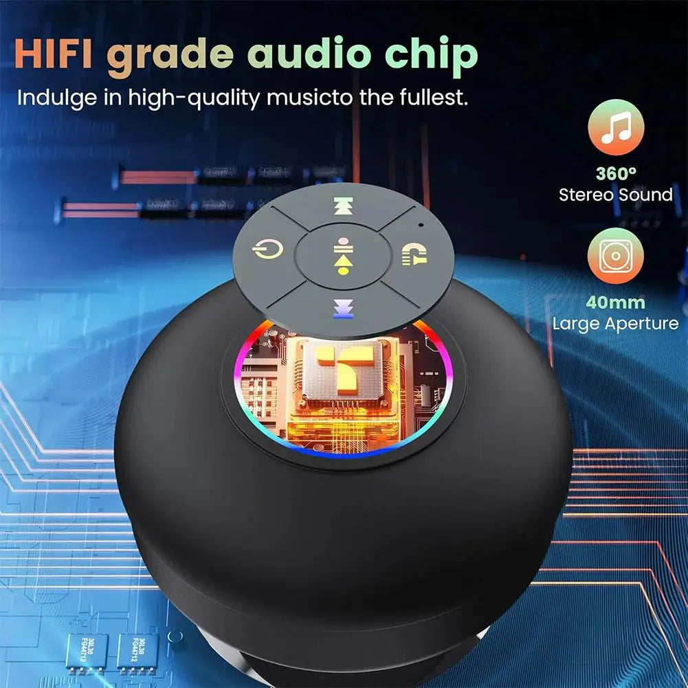 Bathroom Waterproof Bluetooth Speaker with RGB LED Light Mini Outdoor Travel Portable Wireless Shower Suction Cup Speakers