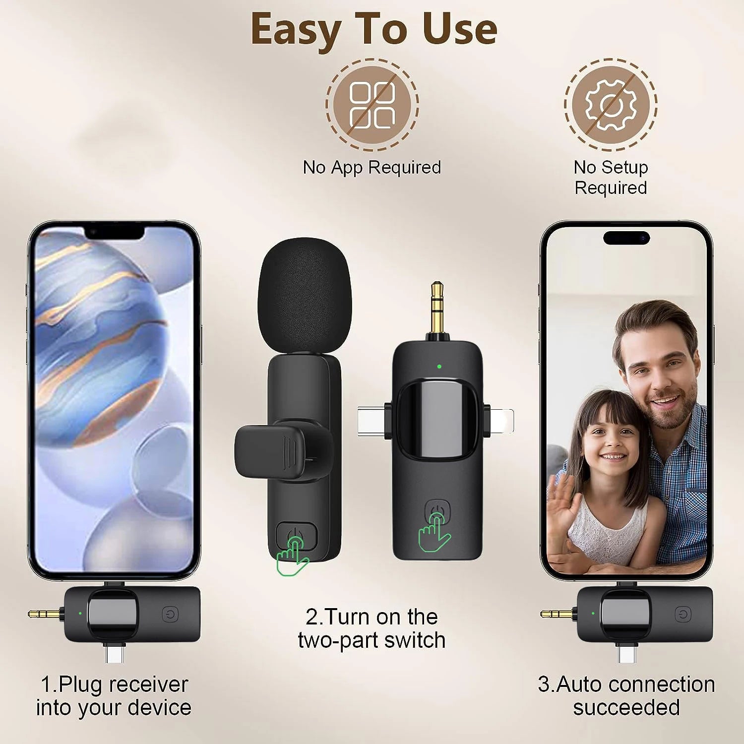 2025 Hot 4 In 1 Wireless Lavalier Microphone for iPhone Android 3.5mm for Radio Live Recording Noise Reduction Mini Microphone