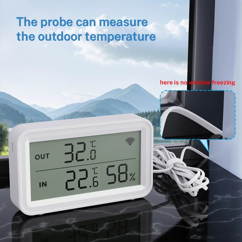 Tuya WiFi Temperature Humidity Sensor LCD Screen Thermometer with External Probe Compatible with Smart Life Google Assistant