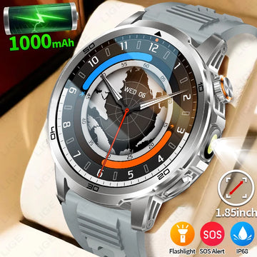 LIGE Military Grade 1000mAh Battery Smart Watch Men Flashlight SOS Red Light Sports Watches Waterproof Bluetooth Call Smartwatch
