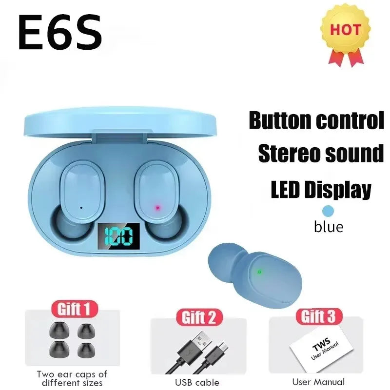 E6S TWS Bluetooth Earphones Wireless Bluetooth Headset Noise Cancelling Headsets With Microphone Headphones For Xiaomi iPhone