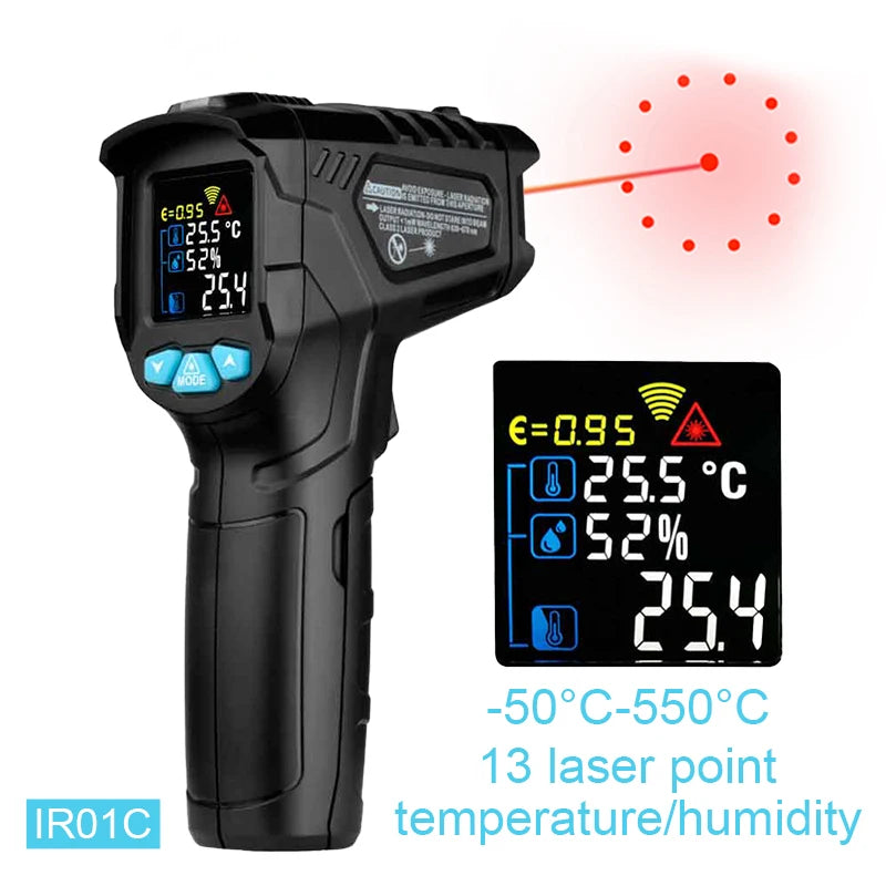 -50 to 800 Degree Mestek Digital Infrared Thermometer Laser Temperature Meter Non-contact Pyrometer Hygrometer IR Thermometer