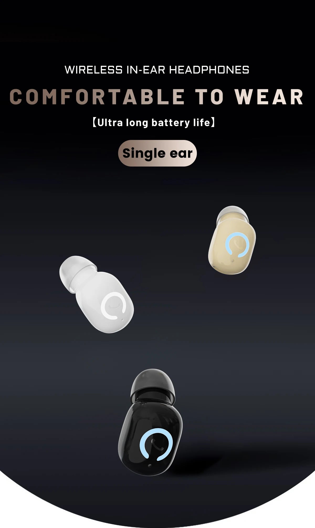Wireless Headphones Bluetooth Earphones With Mic Headset Single Ear Waterproof Earbuds for Left and Right Ear Wear Ear-Mounted