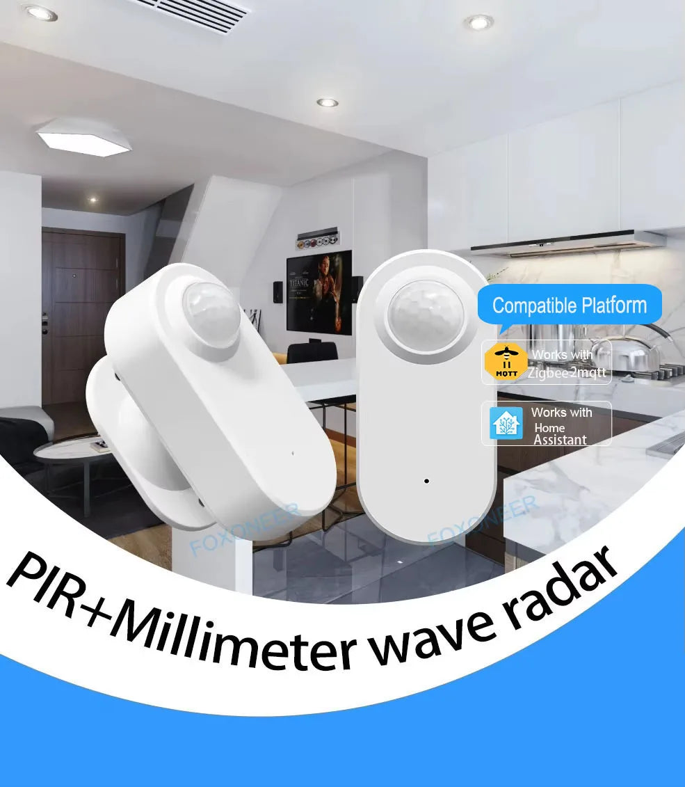 Smart Zigbee Human Presence Detector,Luminance/Distance Detection,  Smart PIR Motion Sensor Support Zigbee 2mqtt Home Assistant