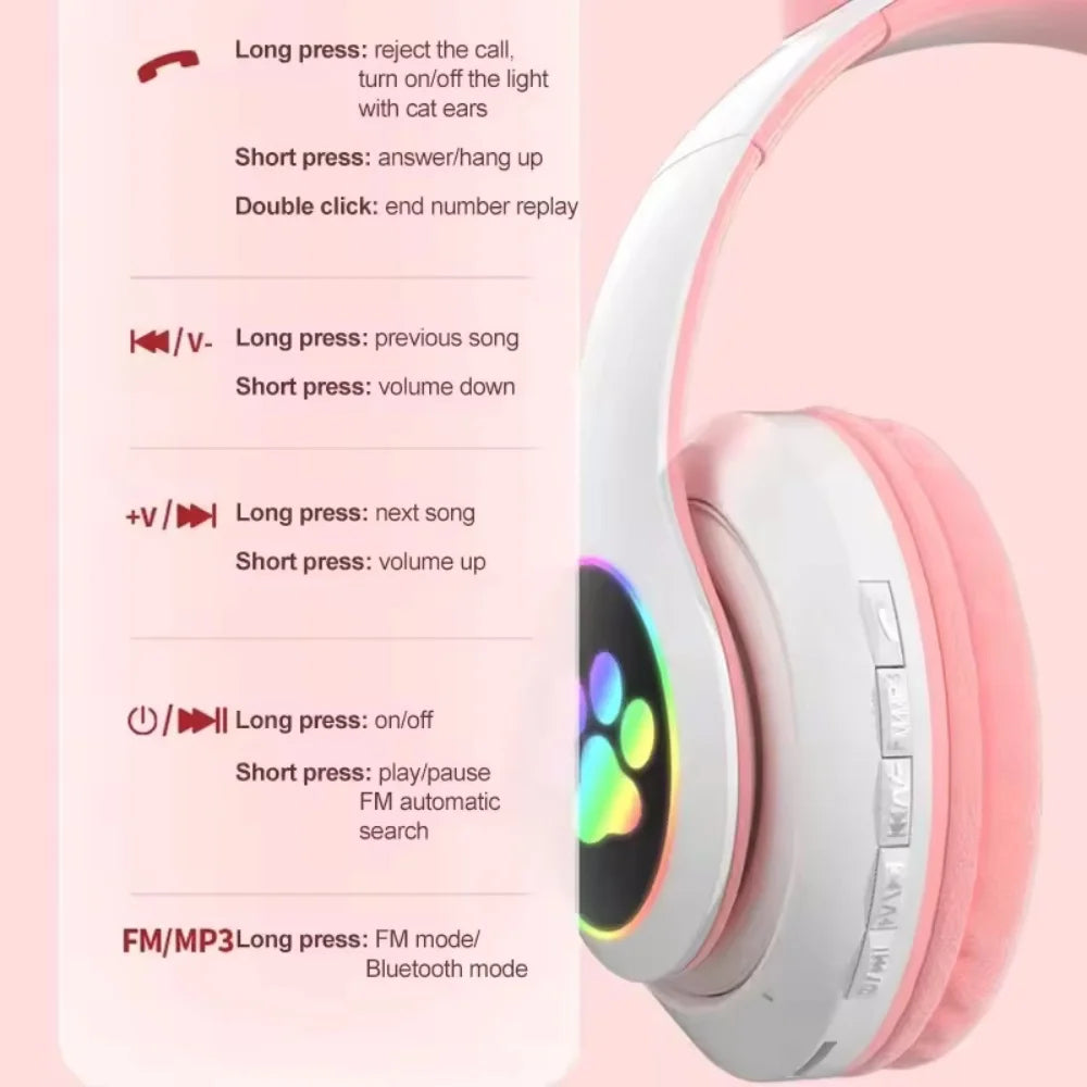 Wireless Headphones Cat Ears Bluetooth Earphones Stereo Music Earbuds Bluetooth Sports Gaming Headset with Mic for Phones