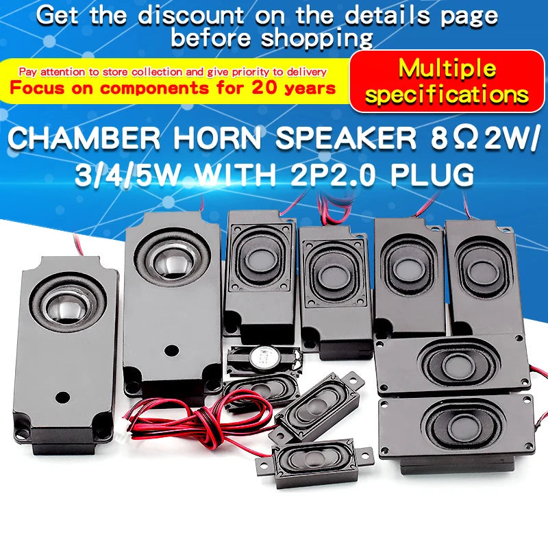 1PCS Audio Portable Speakers 8Ω 2W/3/4/5W 3370 3718 3080 Chamber Speaker  Advertising Machine Passive Speaker with 2P 2.0 Plug