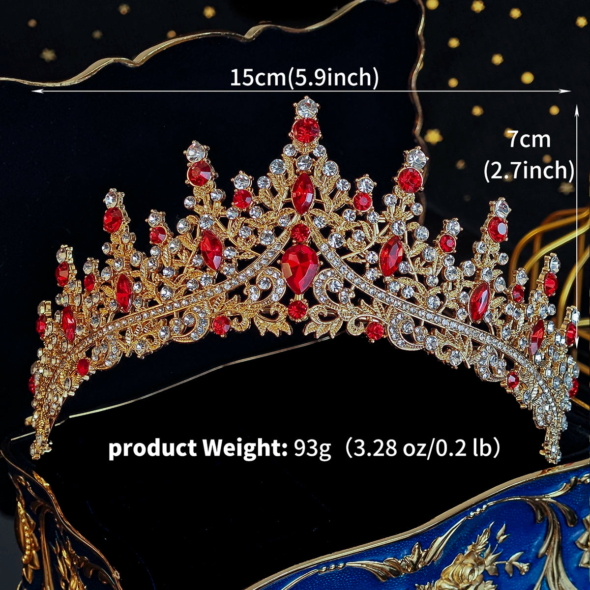 Red Luxury Bridal Wedding Crown Handmade Rhinestone Elegant Tiara Halloween Red Collection Hairbands Headpieces Accessories