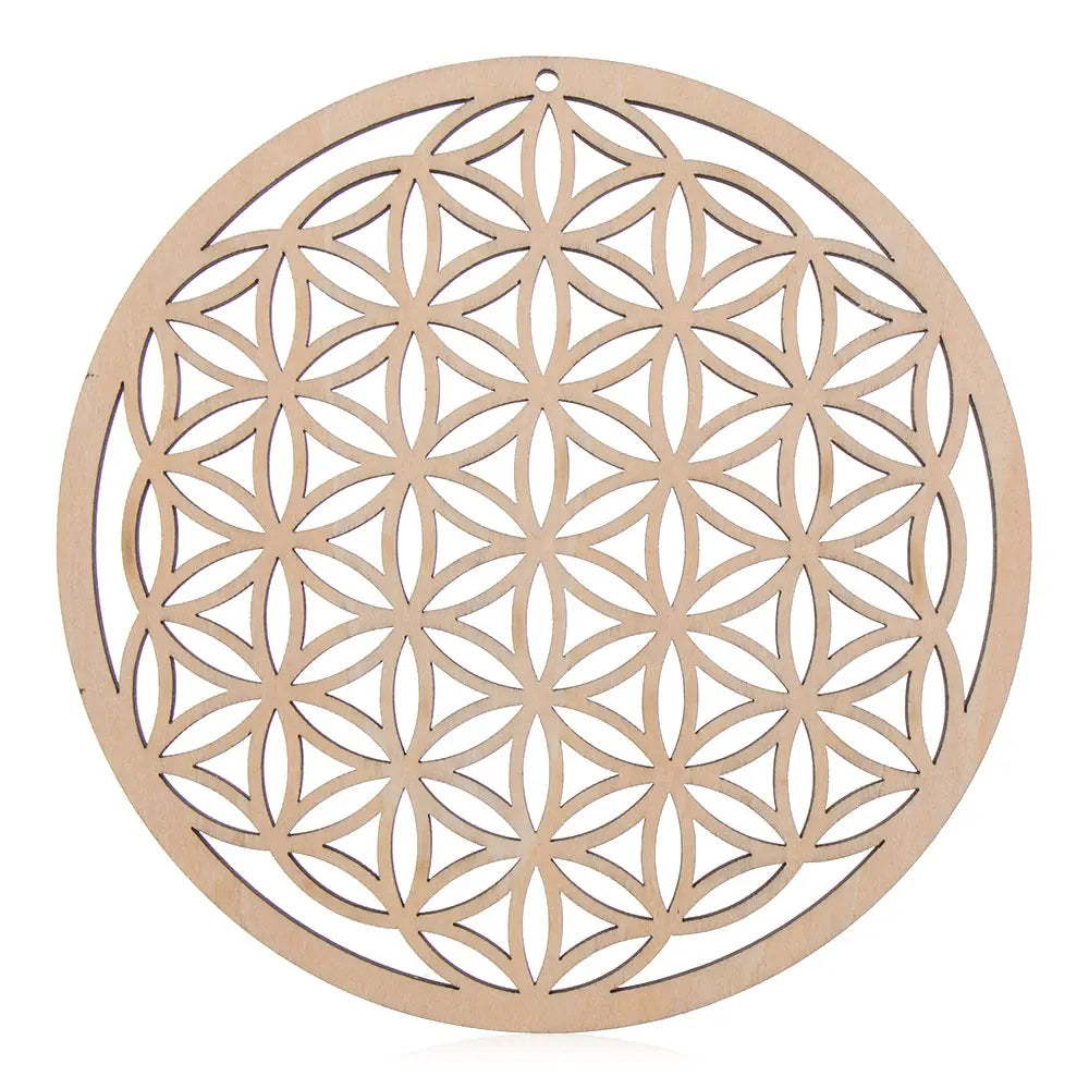 Wooden Wall Art Home Decor Flower Of Life Energy Mat Decorative Boards Crafts Slice Wood Base Coasters Sacred Geometry Ornament