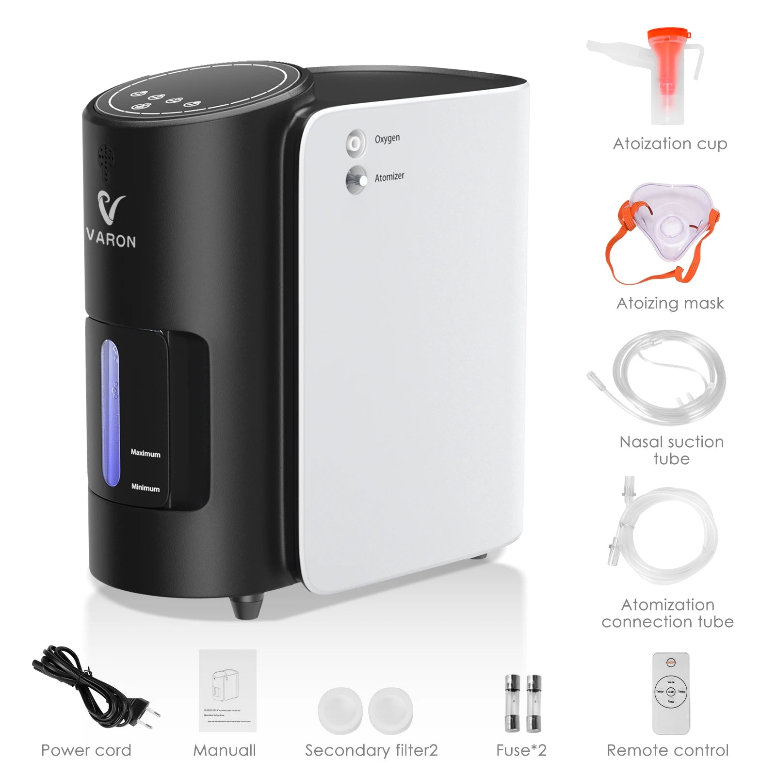 VARON 1-7L/min Oxygen Concentrator Machine Generator Portable Oxygen Making Machine Without Battery Air Purifier AC 220V/110V