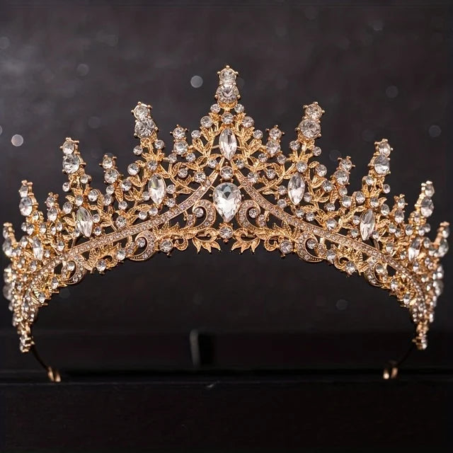 Bridal Headwear Luxury Silver-Color Crystal Water Drop Rhinestone Tiara Necklace Earrings Wedding 4 Pcs Jewelry Set