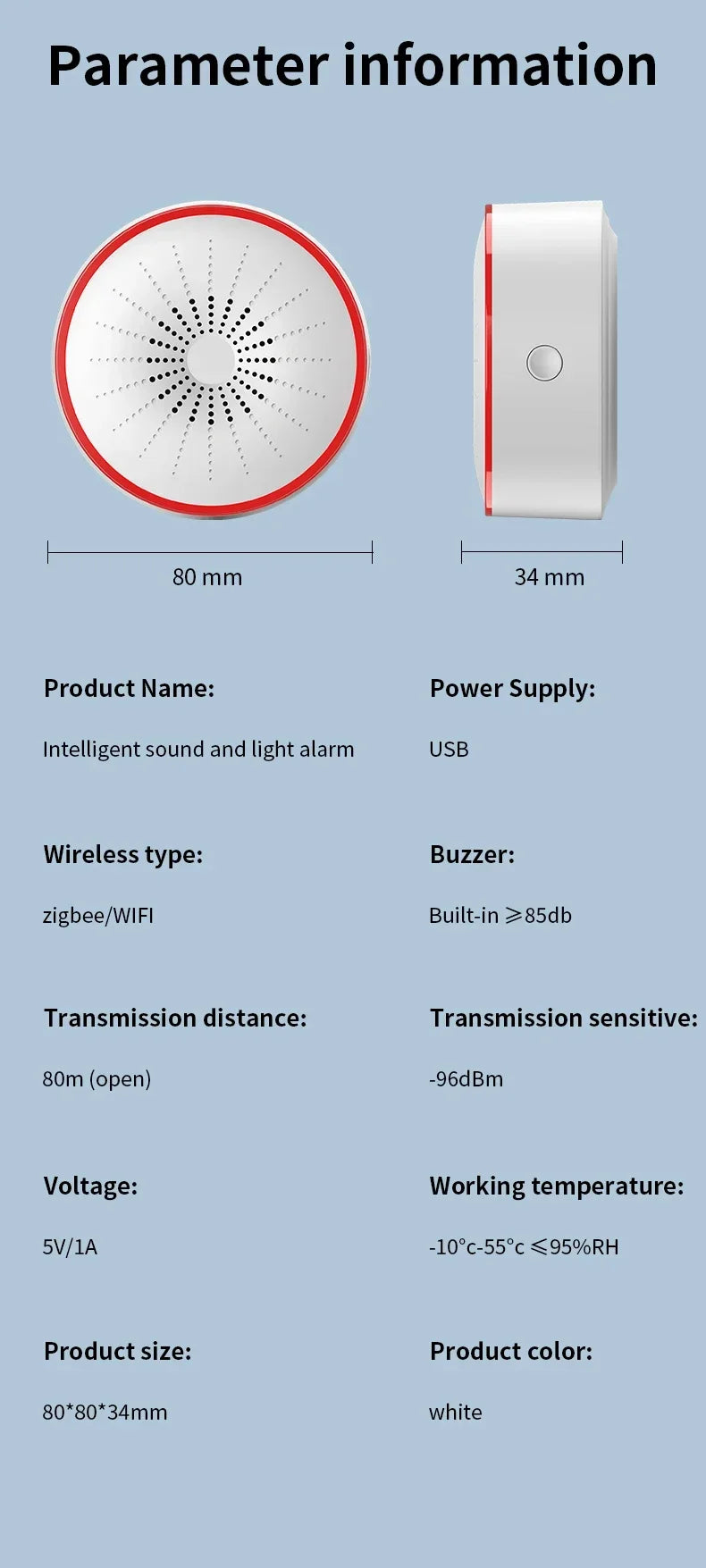 Tuya WiFi Zigbee Smart Siren Alarm 100db Speaker Sound & Light Alert Detector App Control Works With Alexa For Home Security