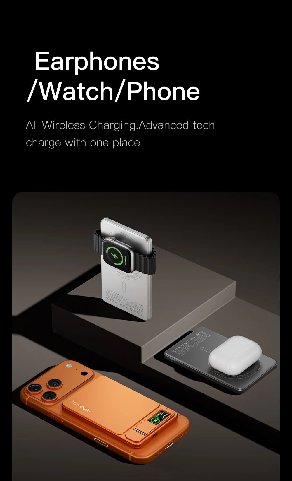 3 In 1 Magnetic Powerbank 15W Wireless Fast Charing With Intelligent TFT Screen External Battery For iPhone 12-17  Watch Airpod