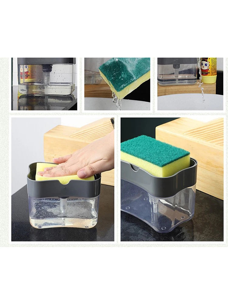 Washing Detergent Press Cleaning Pot Brush Kitchen Style Automatic Liquid Dispenser Dishwashing Brush Pot Tool Soap Dispenser