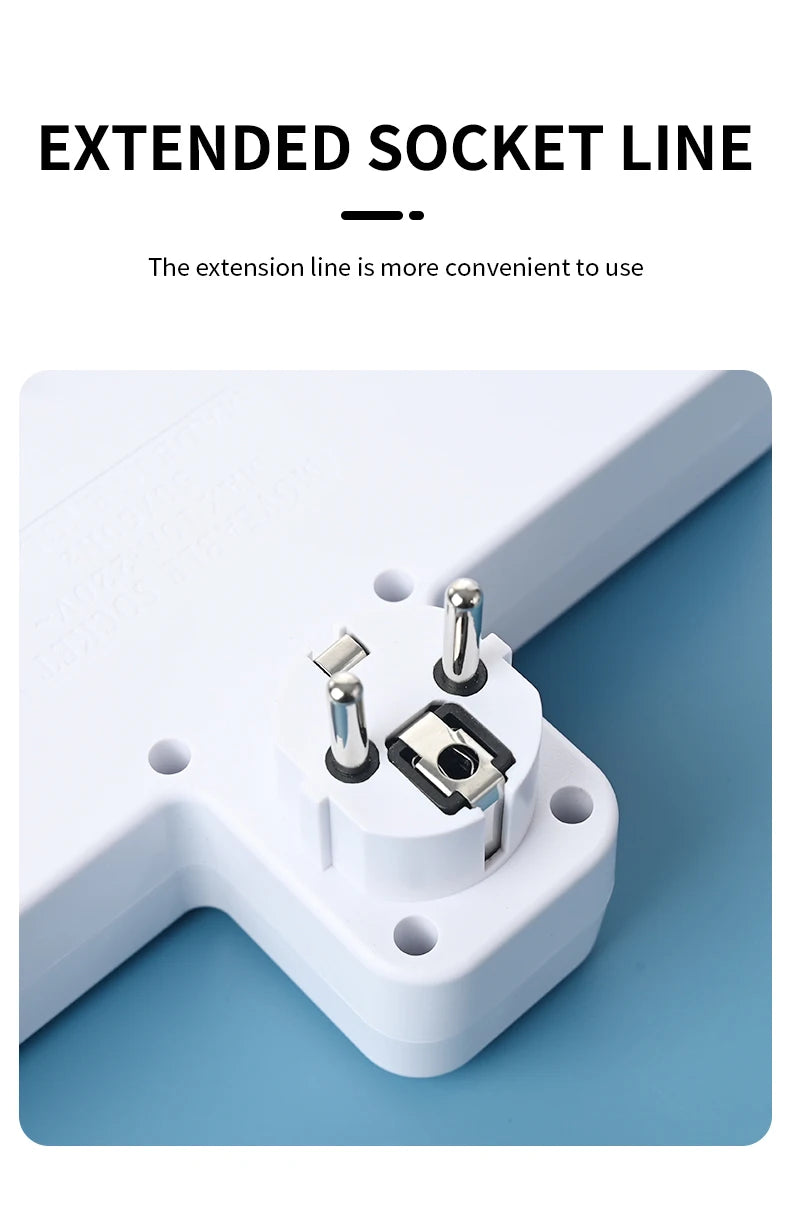 Wireless Wall Charger Socket with 3 AC Outlets +2 USB Ports+ 1 Type C 6-in-1 Plug Socket EU Plug Fast Charging power board