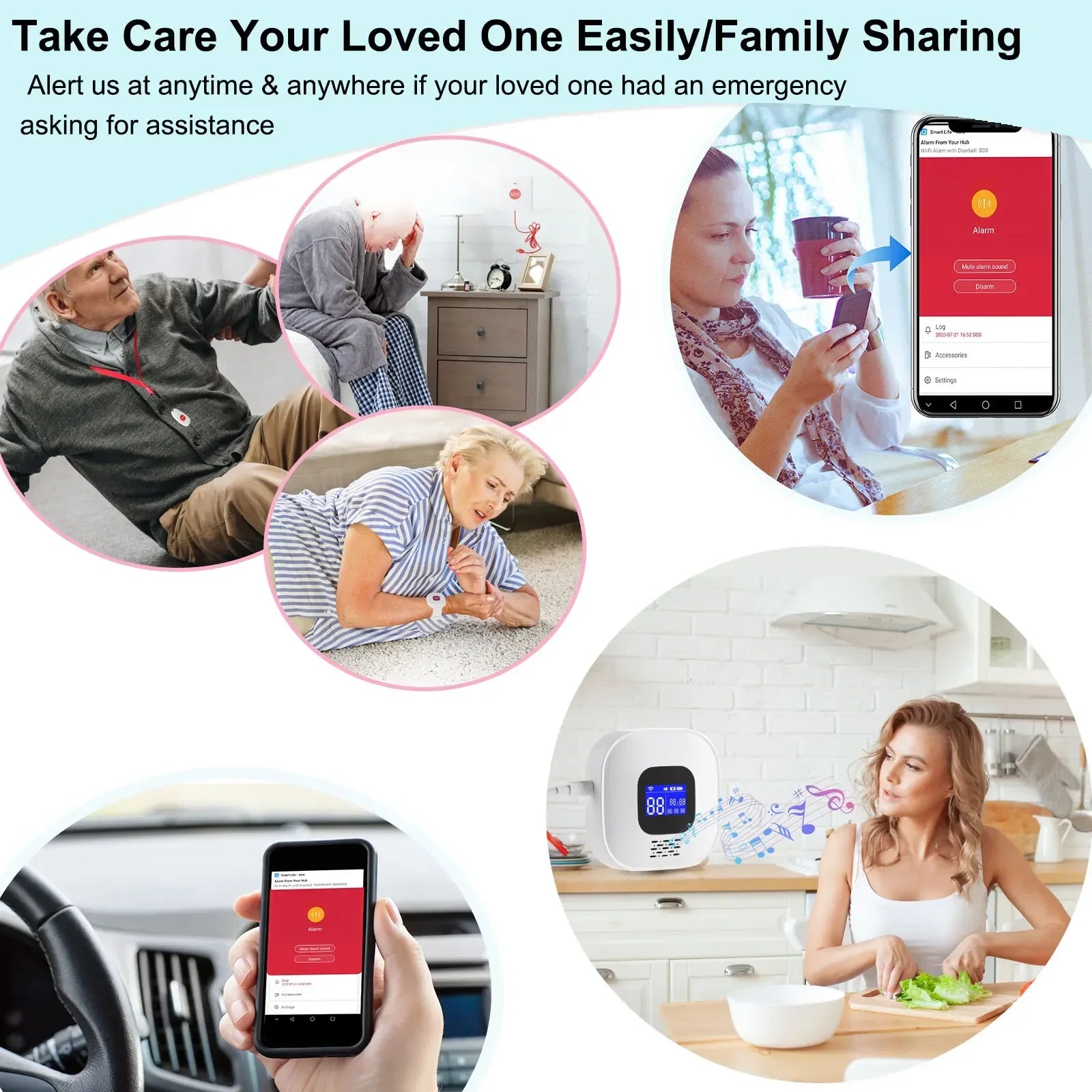 Topvico Tuya SOS Button WiFi Emergency Button for the Eldely Alarm, Fall Alert Call, Panic Button Bracelet Seniors Old People
