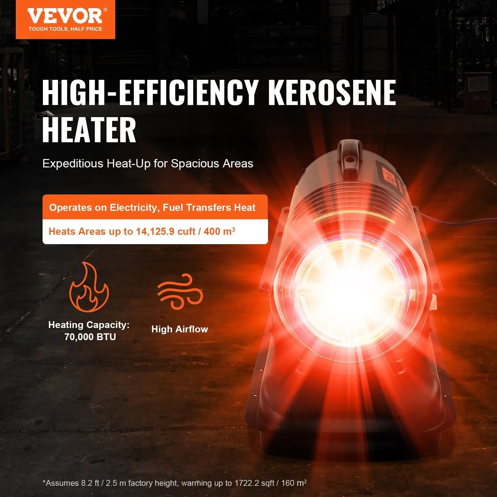 Kerosene Forced Air Heater, 70000 BTU Portable Torpedo Diesel Space Heater with Thermostat, 5 Gallon Tank Energy-Efficient heavy