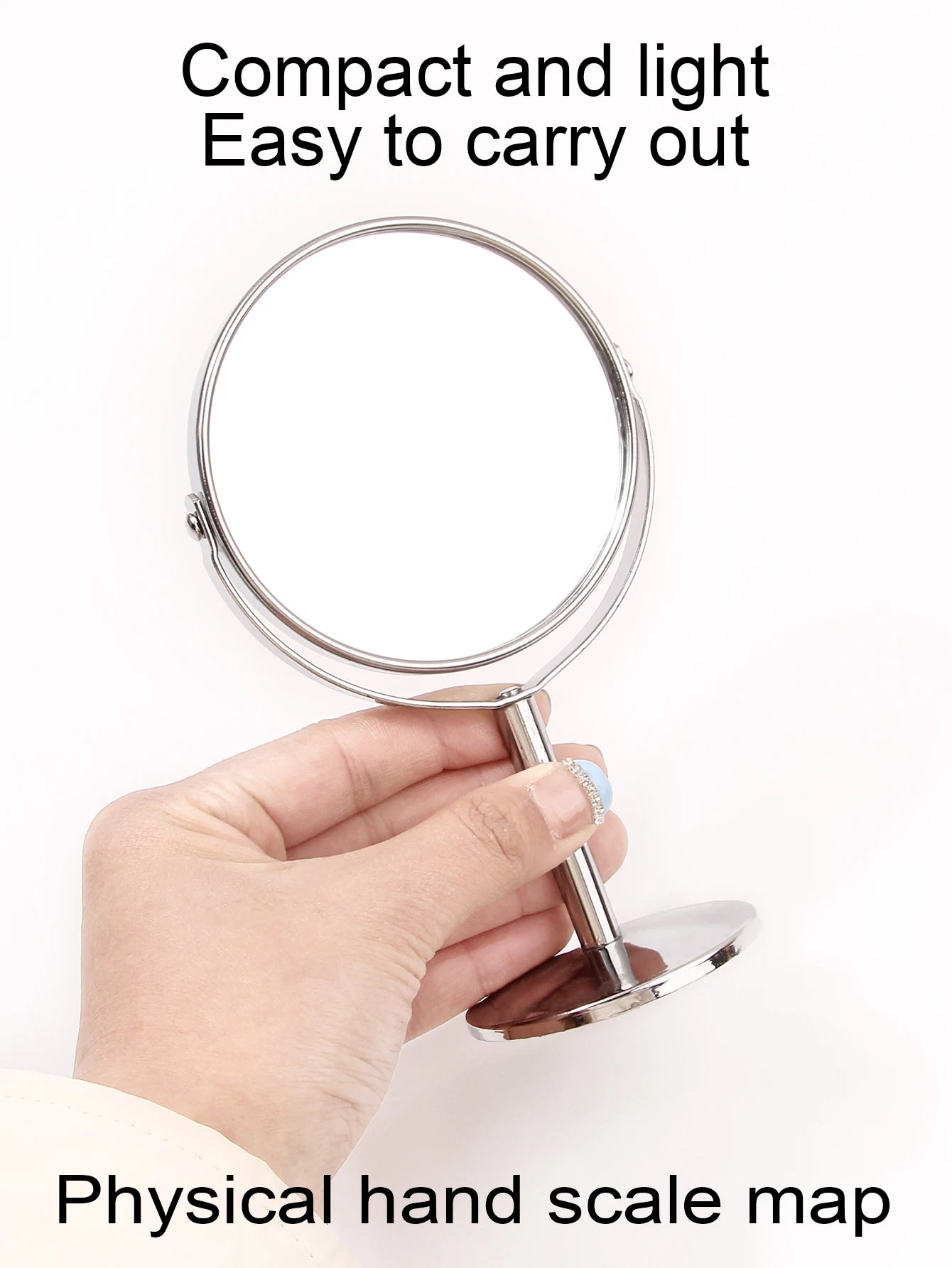 1pc Large Silver Makeup Mirror, Clear Double Sided Tabletop Beauty Mirror, Metal Silver Magnifying Cosmetic Mirror, 360° Rotatio