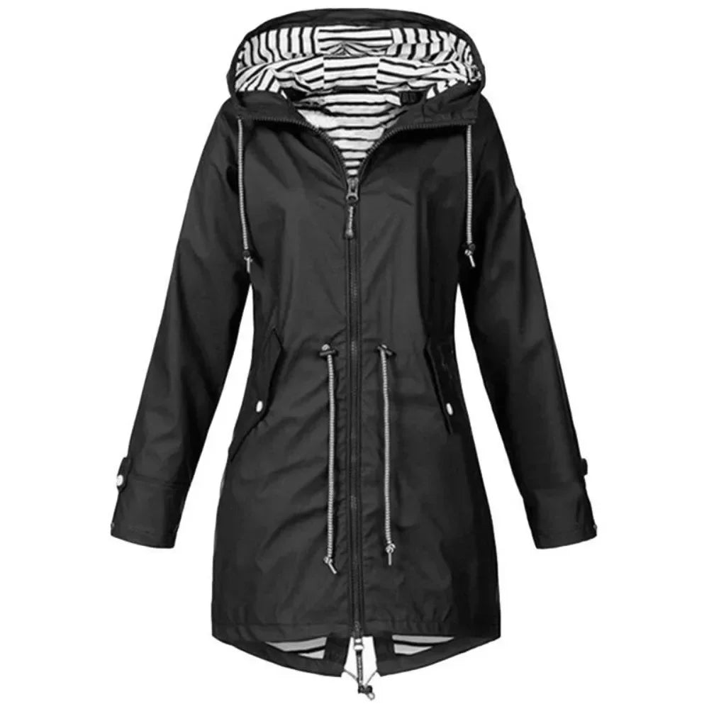 Waterproof Raincoat Casual Basic Outdoors Trench Lightweight Drawstring Jackets Hiking Clothes for Women Womens