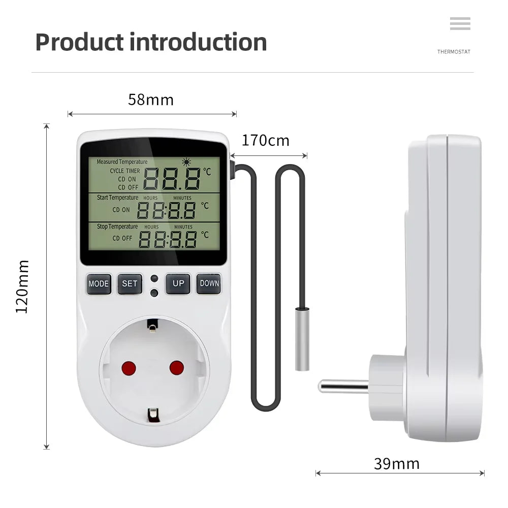 Temperature Controller Socket Digital Thermostat 120/220V Timer Socket Outlet Heating Cooling Switch With Sensor Probe