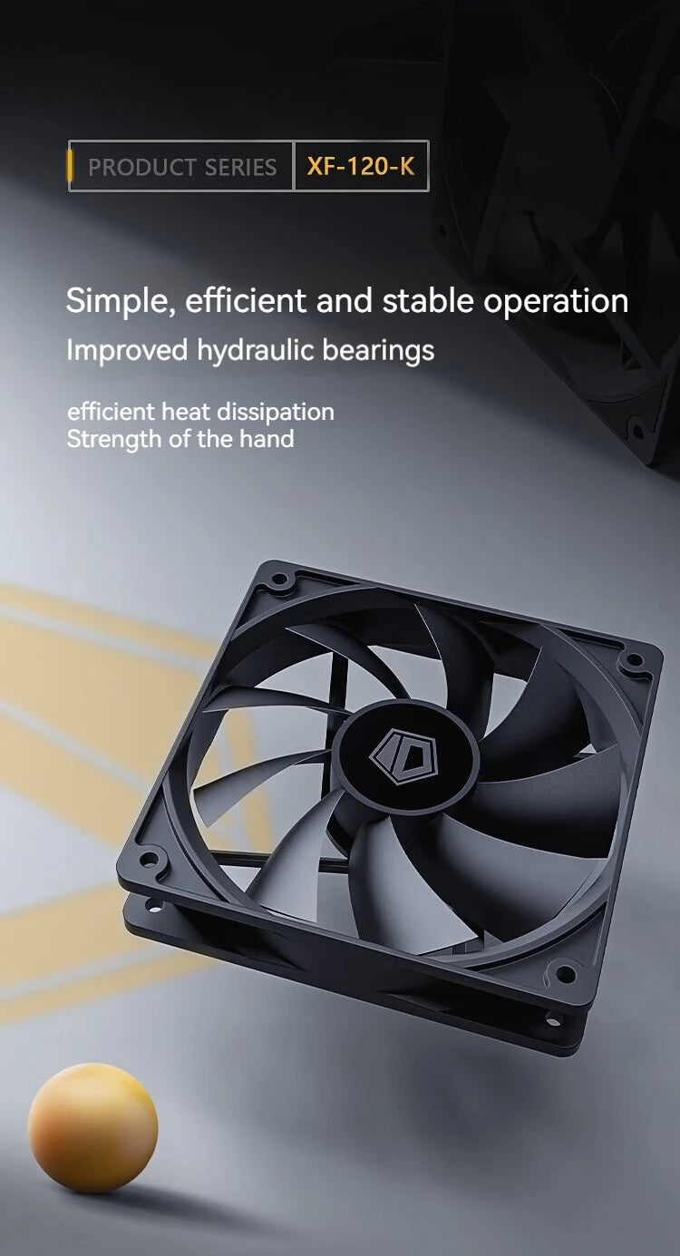 ID-COOLING XF-120-K Simplicity Efficiency PC Gamer Computer Case Fan 12V 4Pin PWM Adjust Speed Serializable Cooling Ventilador