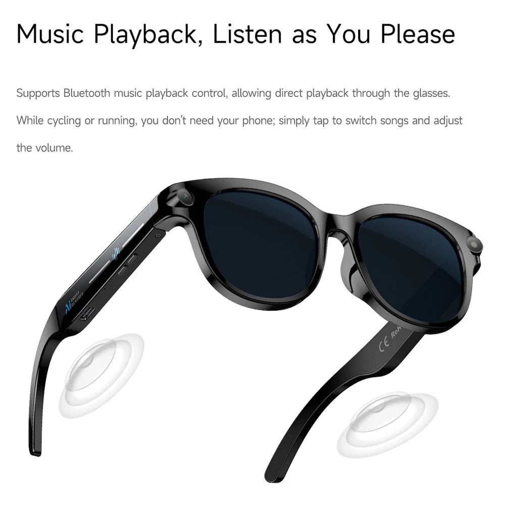 AI Smart Glasses Real-time Translation Dual Camera Bluetooth Call Sunglasses Shoot Audio Video Music Player Multifunctional Men