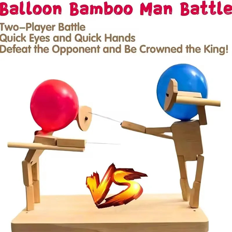 Handmade Wooden Balloon Battle Game for Two Players Fast-Paced Bamboo Man Fencing Puppets Wooden Bots Battle Game