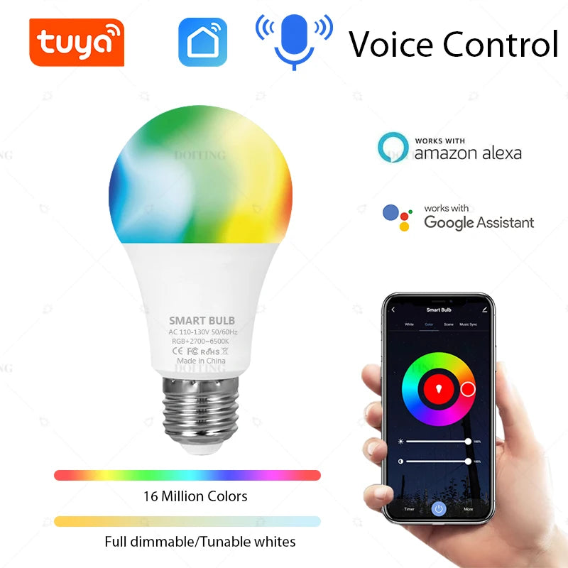 Tuya Smart Life APP Wifi Led Light Bulb AC110V 220V  A19 A21 E27 RGBCW Lamps Works With Alexa Google Home Voice Control
